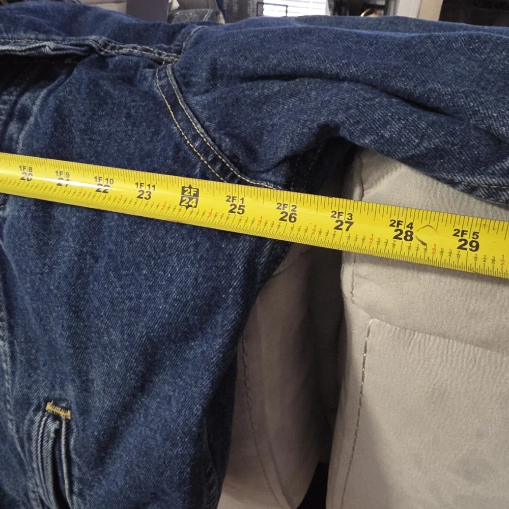 Vtg Levi Strauss Blue Denim Trucker‎ Jacket USA Green Flannel Lined Mens Size XL